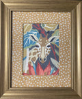 Safari Wall Art — Giraffe and Zebra Kinablu Petro fabric with reverse giraffe fabric mat in Gold Frame