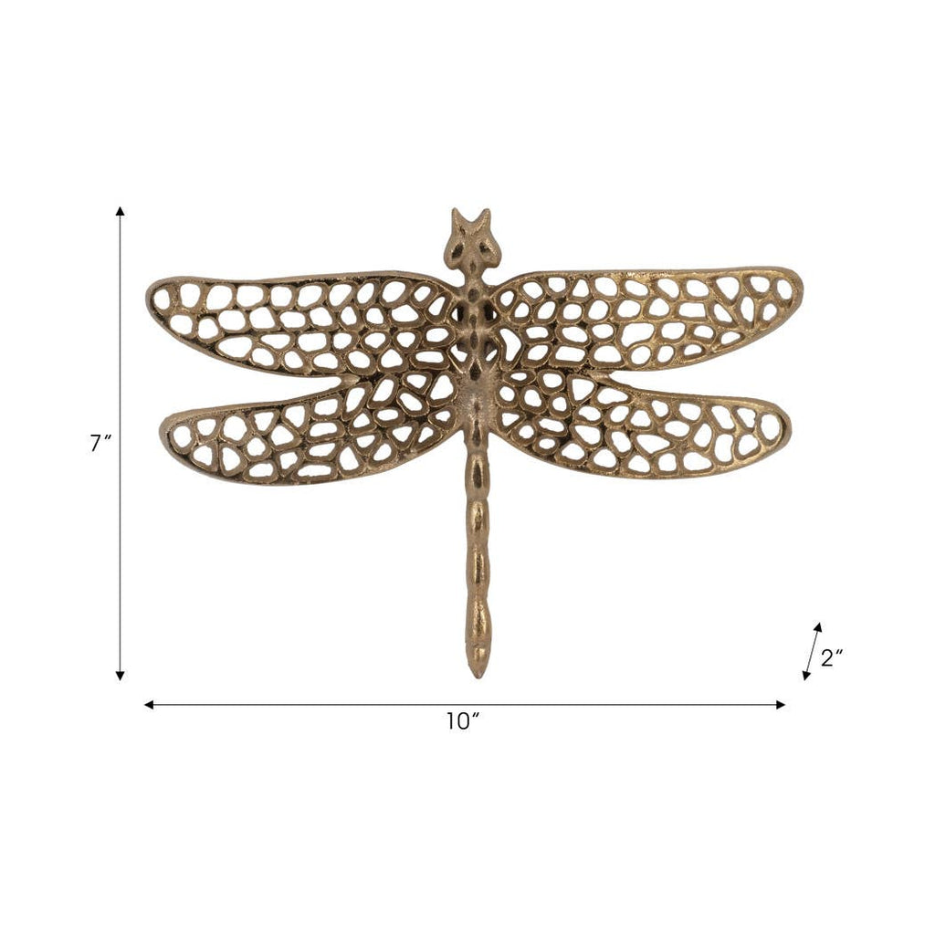 Gold 10 in. Metal Novelty Dragonfly with Cut-Outs Figurine