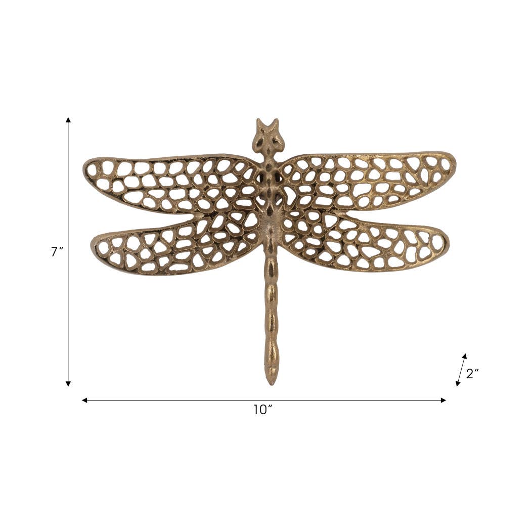 Gold 10 in. Metal Novelty Dragonfly with Cut-Outs Figurine