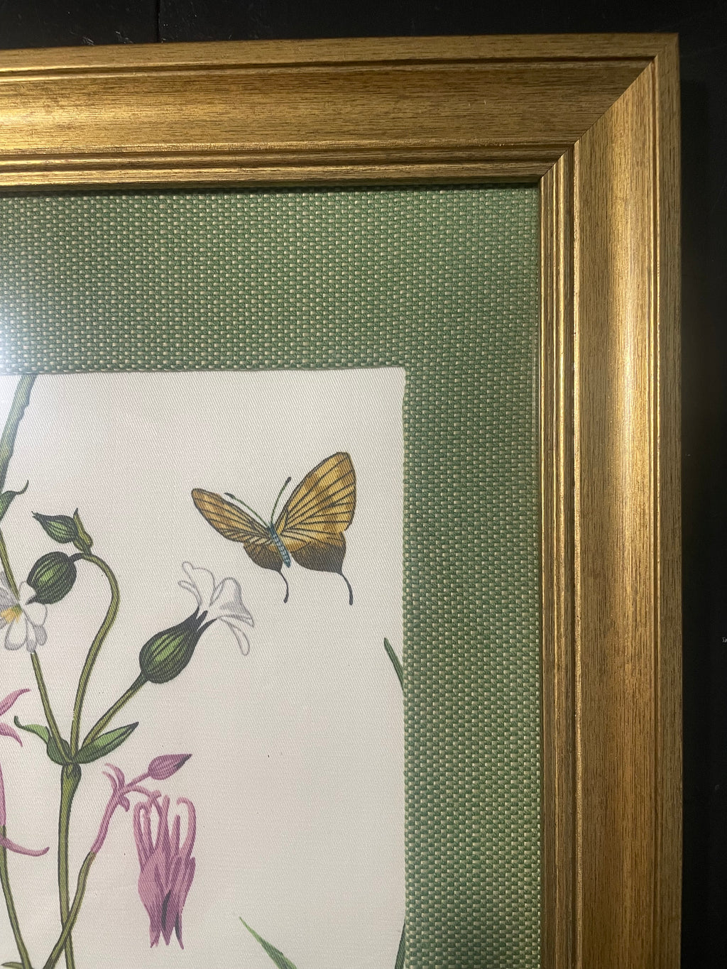 Ballard Designs Isabella Green Fabric Framed Wall Art — Callen Green Mat, 13x16 Gold Frame (No. 1)