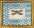 Embroidered Dragonfly surrounded by Schumacher Queen B Custom Fabric Mat