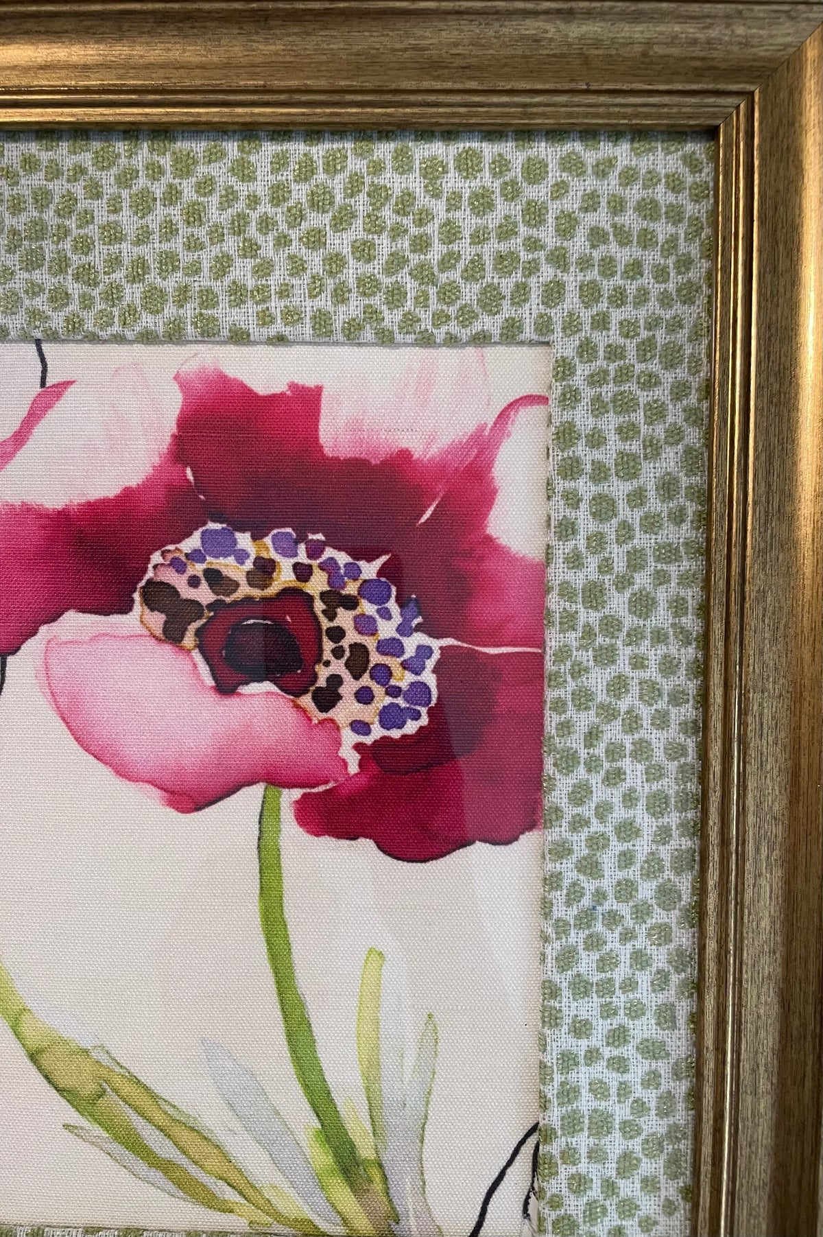 Technicolor Watercolor Anemone — Designer Fabric Wall Art, 13x16 Gold Frame