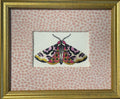 Custom Framed Embroidered Butterfly Moth Art, Ballard Designs TULLY Rose Quartz Fabric Mat
