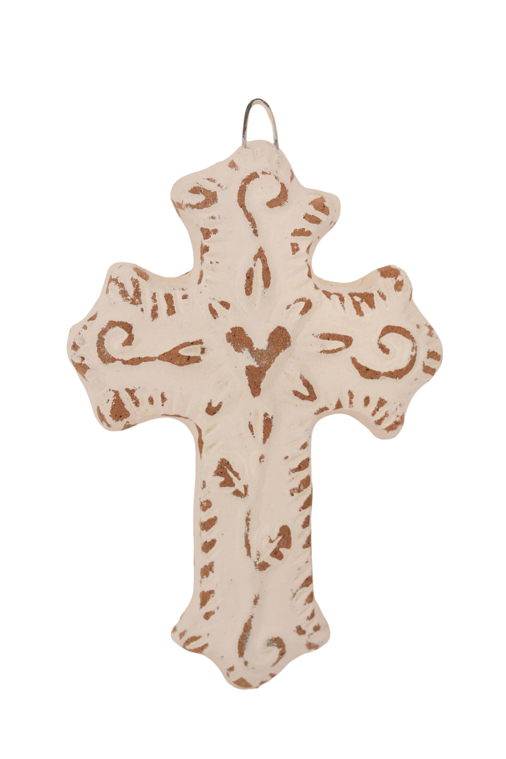 Hugo-Flower Clay Cross-Handmade-Wall-4.5x6.5 in-Small-White