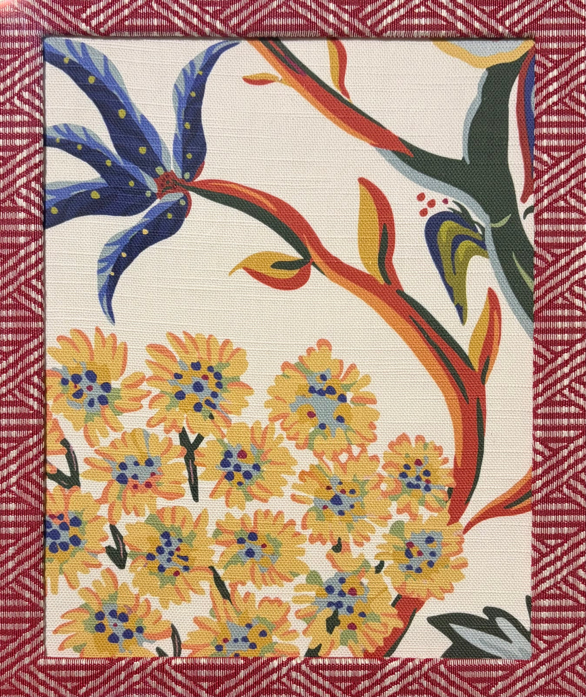 Pair of Custom Ballard Designs Millie Fabric Wall Art with custom mat— 12x15 Bamboo Gold Frame