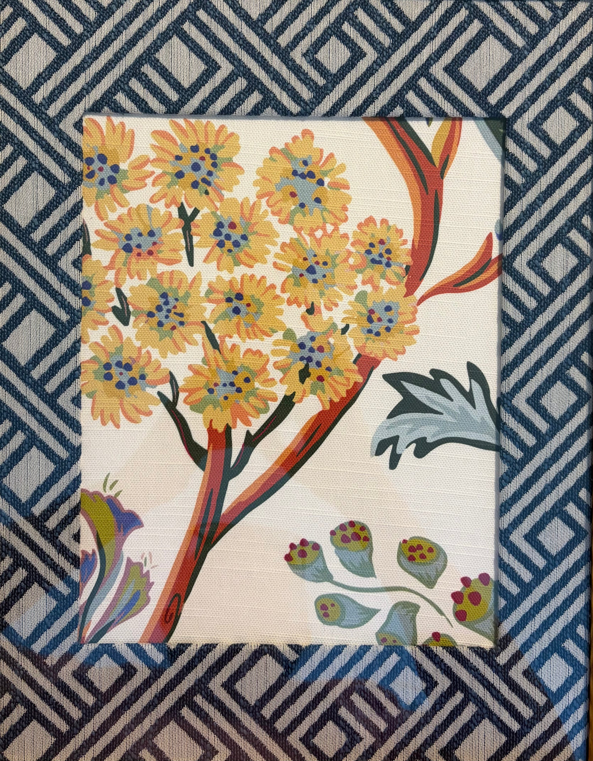 Ballard Designs Millie Fabric Framed Wall Art 12x15 Gold Bamboo Frame Textile Decor