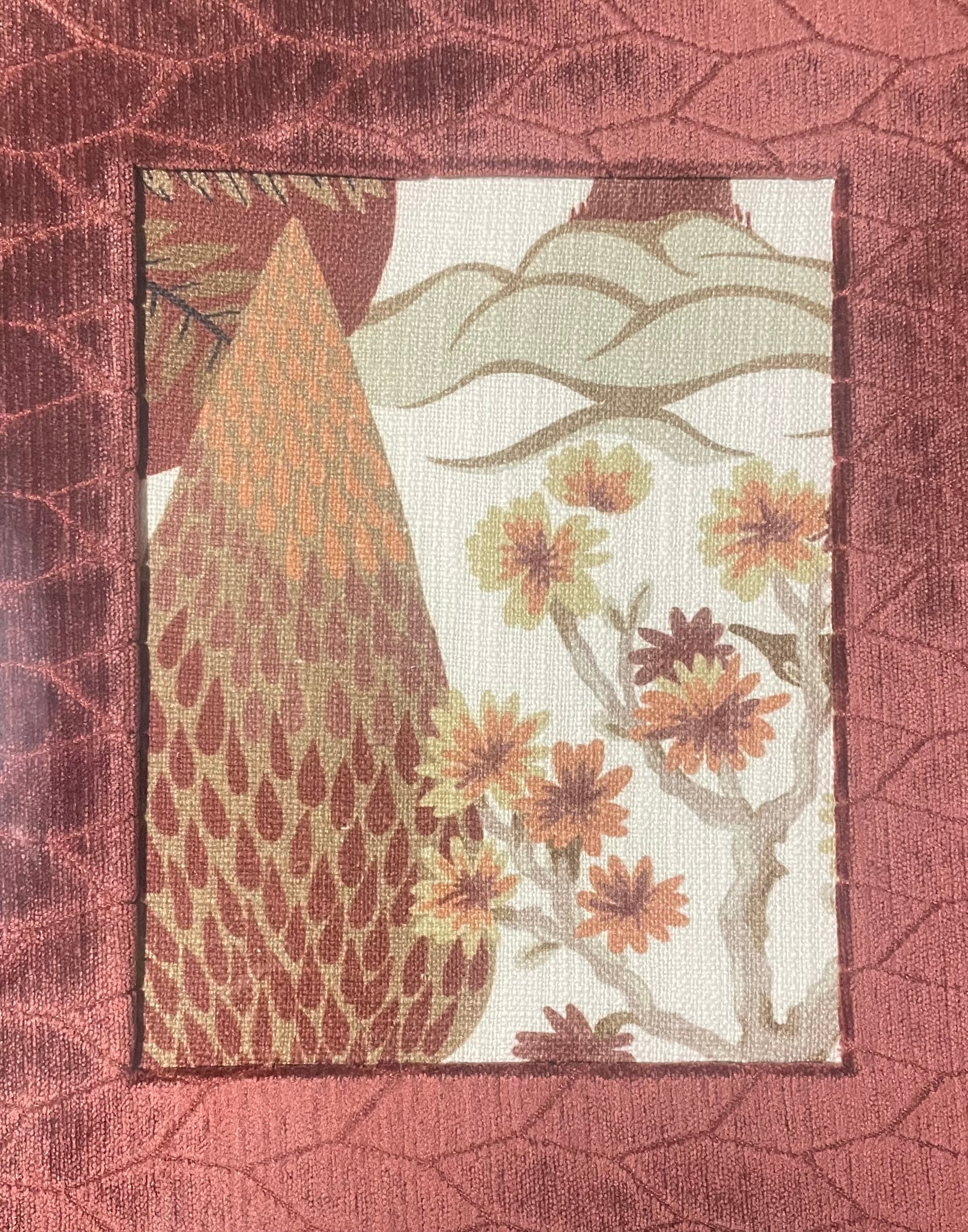 Pair of Tree of life Fabric Wall Art — Designer Fabric, 13x16 Brown Frame