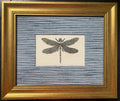Embroidered Dragonfly Wall Art — Gold Frame with Ballard Designs Indigo Blue Biff Fabric Mat
