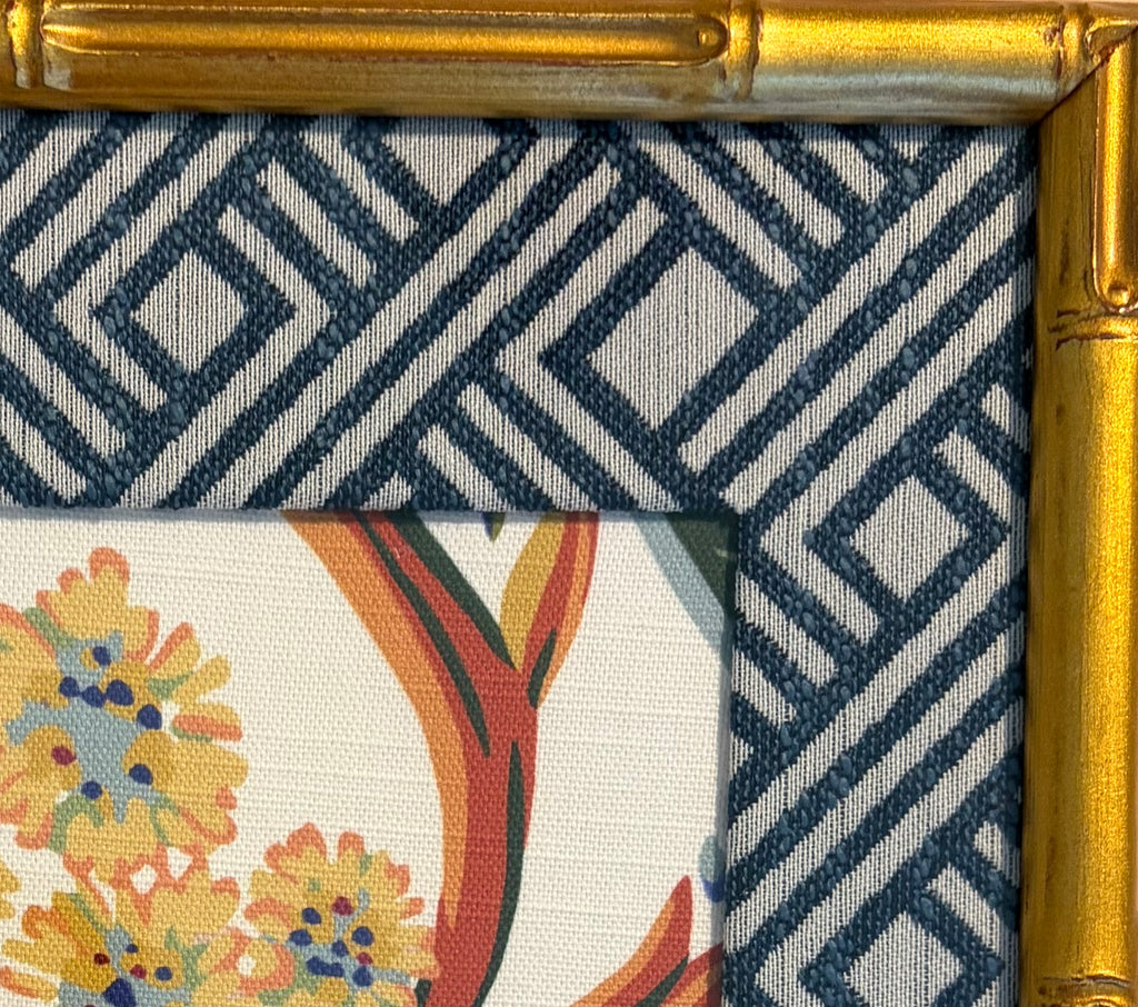 Ballard Designs Millie Fabric Framed Wall Art 12x15 Gold Bamboo Frame Textile Decor
