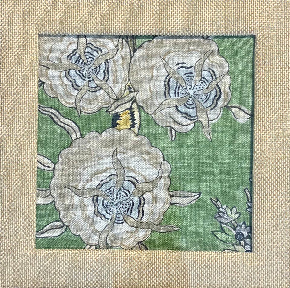 Thibaut Chatelain Green Fabric Wall Art, Double Matted Framed Textile Decor, 15x15 Statement Piece for Living Room or Office