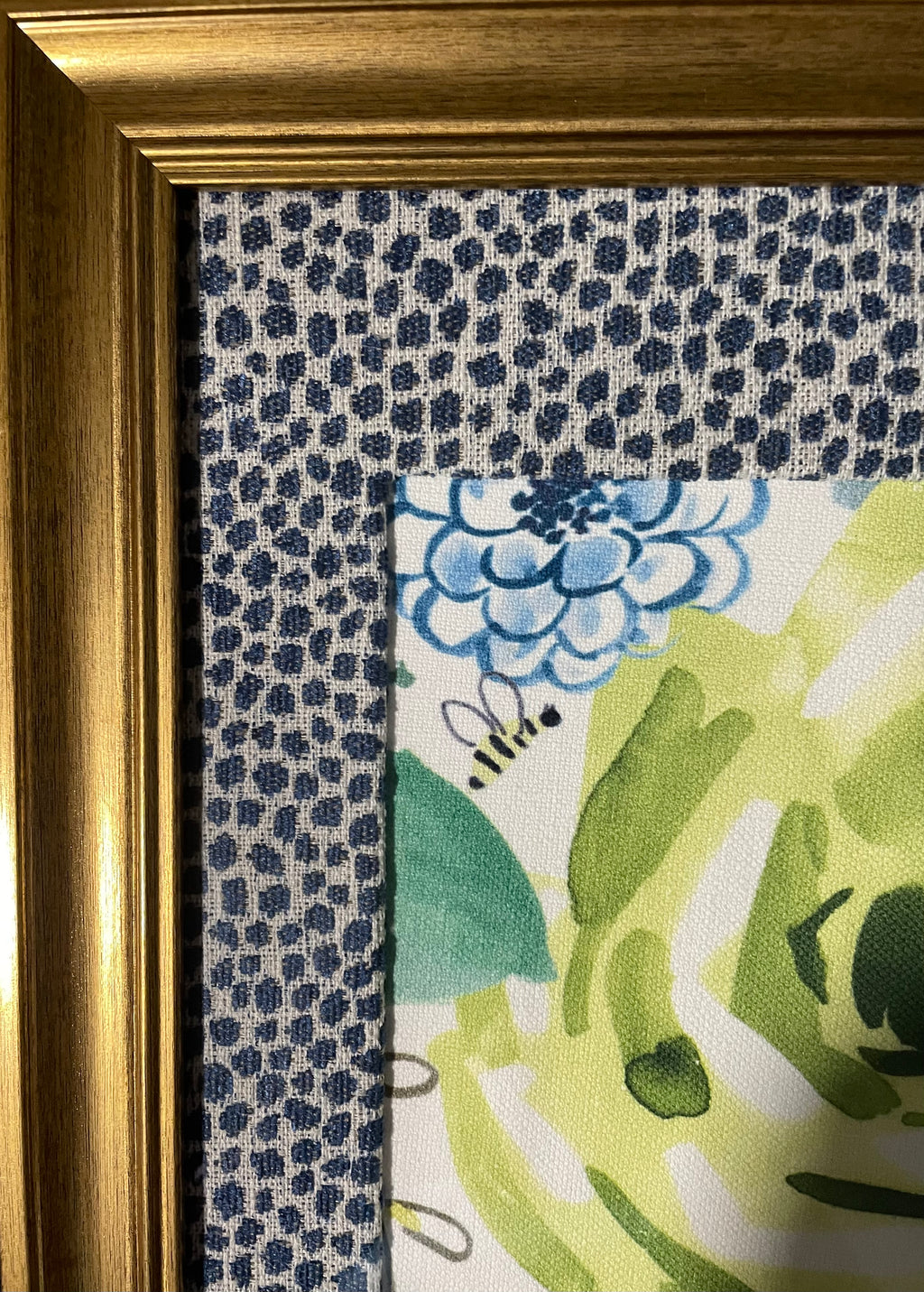 Pair of Bright Floral Watercolor Fabric Wall Art — Designer Fabric, 13x16 Gold Frame