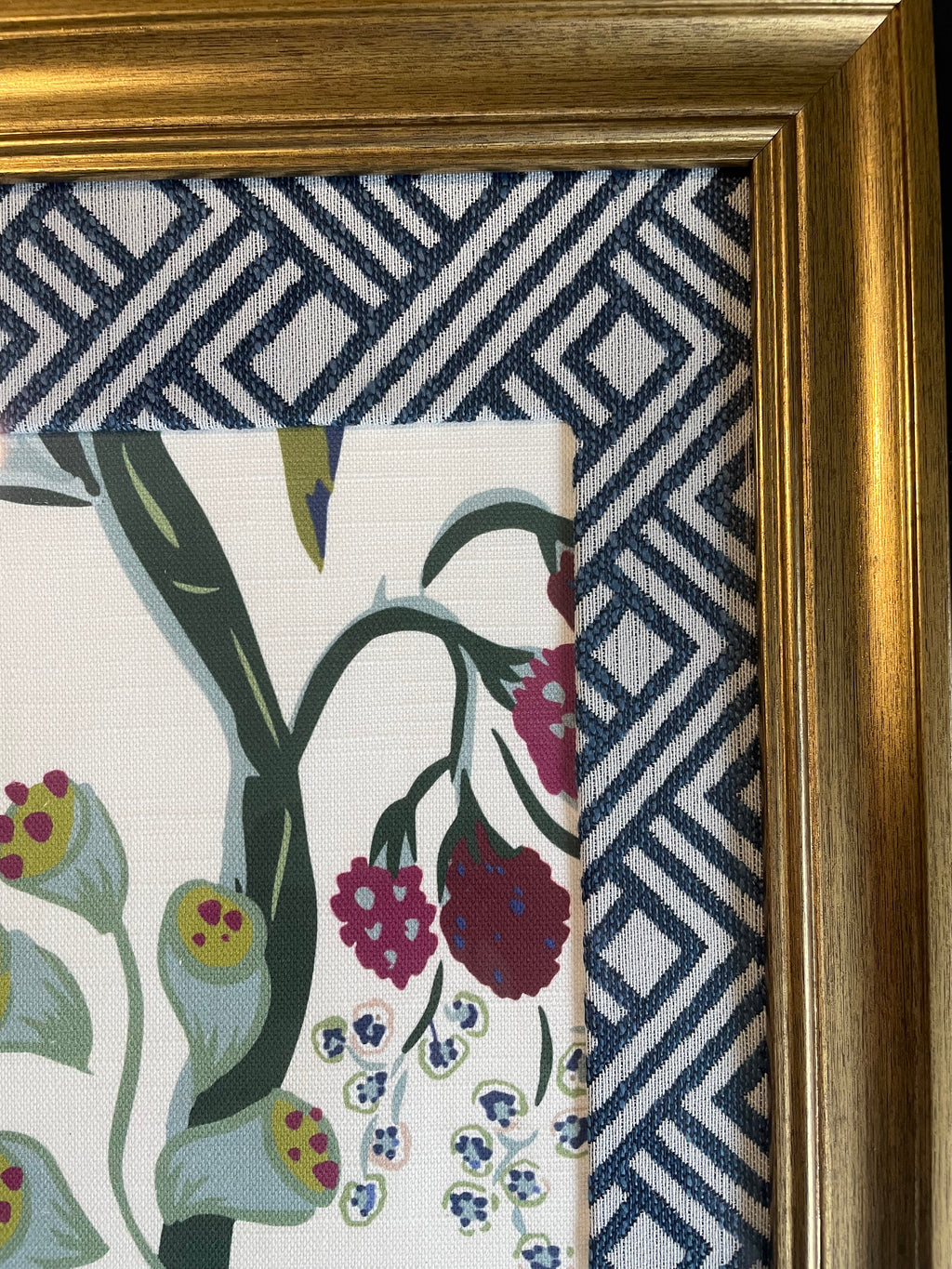 Ballard Designs Fabric Framed Wall Art — 13x16 Gold Frame