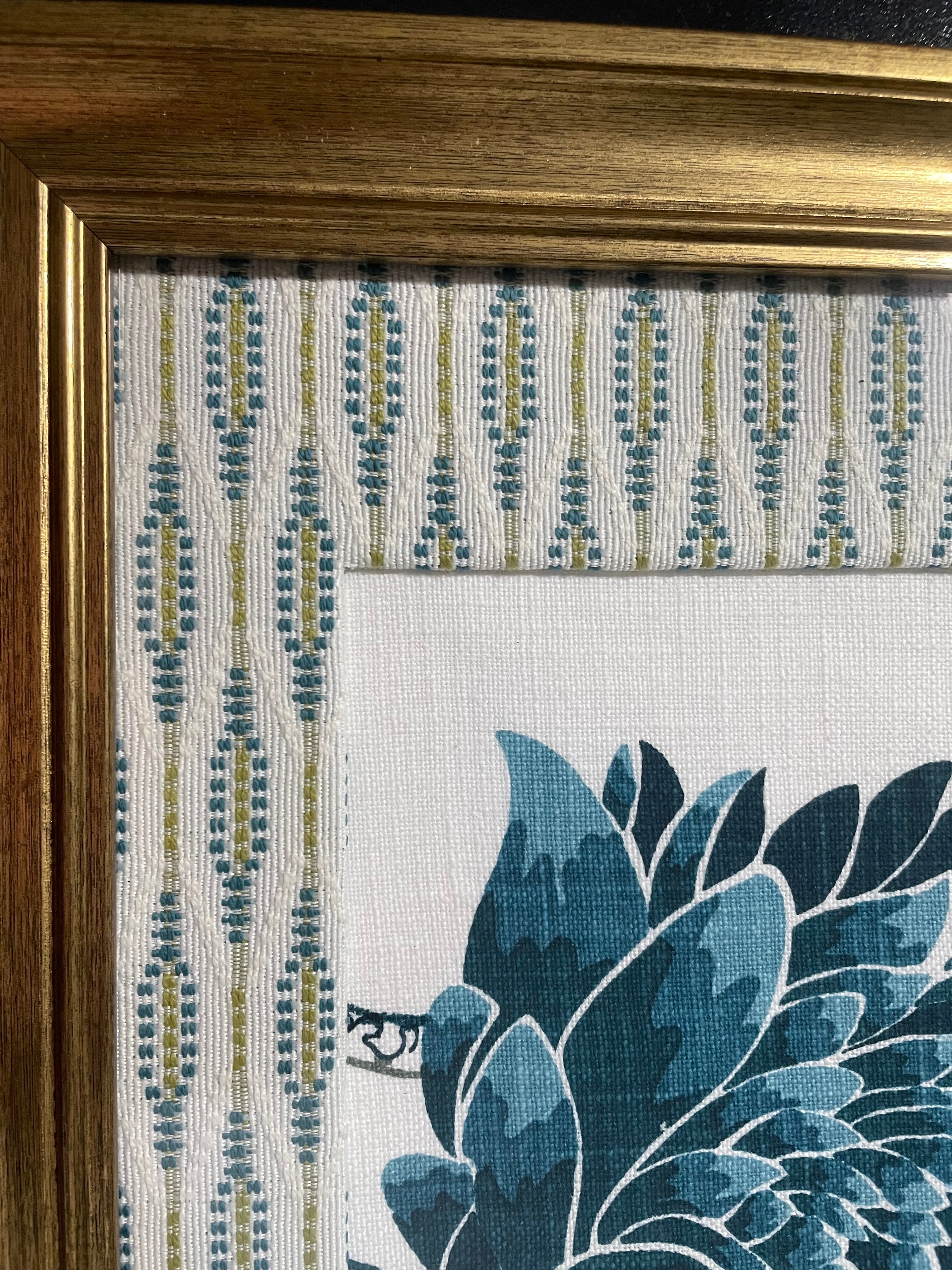 Ballard Designs Emmie Blue Fabric Framed Wall Art — Faygo Tropics Blue Mat, 13x16 Gold Frame (No. 4)