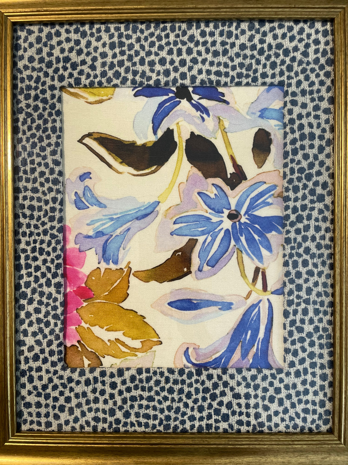 Blue & Lavender Floral Botanical — Designer Fabric Wall Art, 13x16 Gold Frame