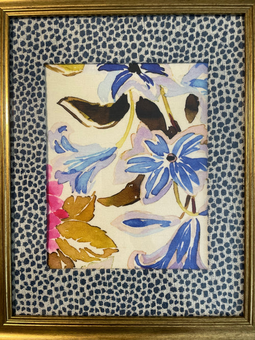 Blue & Lavender Floral Botanical — Designer Fabric Wall Art, 13x16 Gold Frame