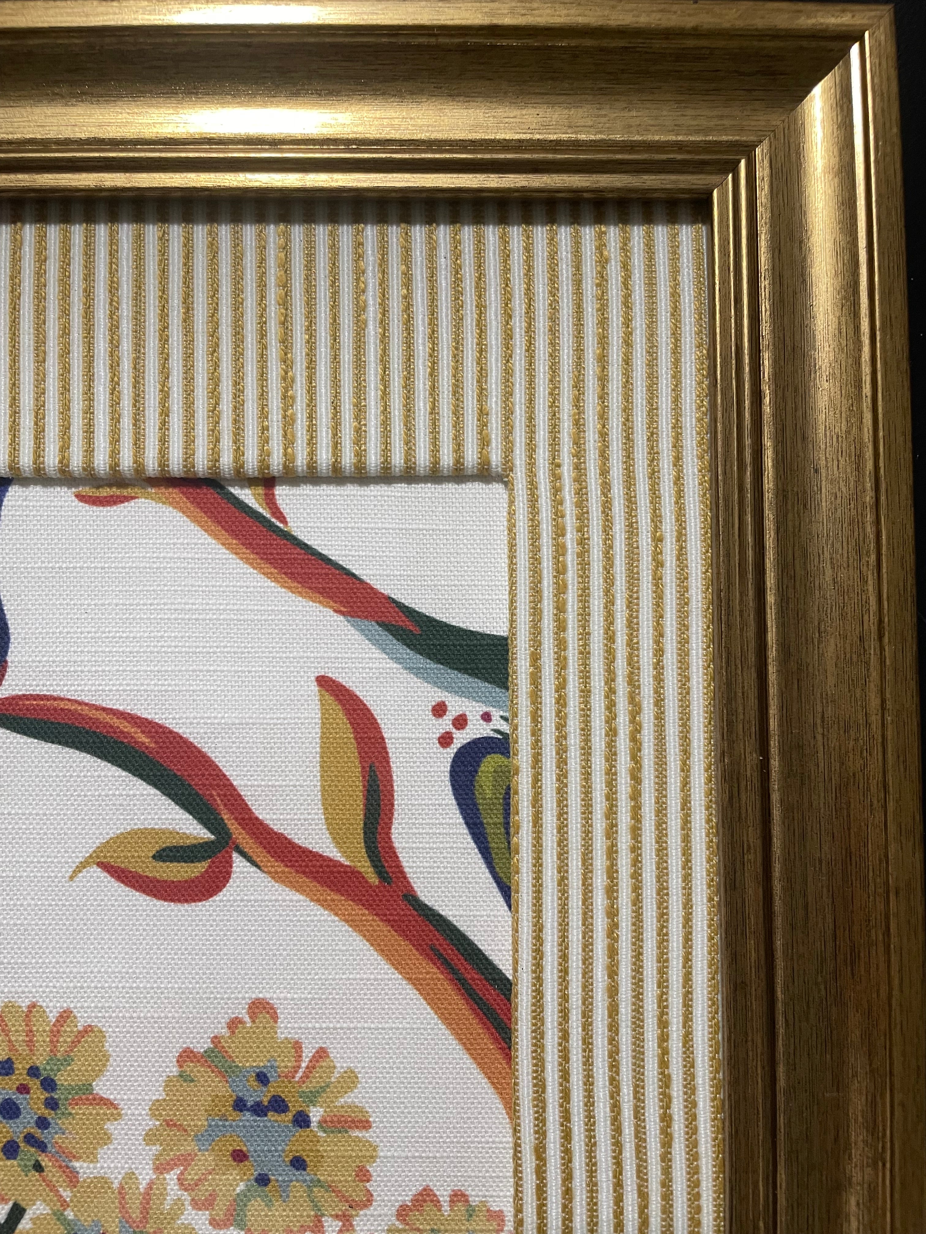 Ballard Designs Millie Blue Floral Fabric Framed Wall Art — 13x16 Gold Frame (No. 2)