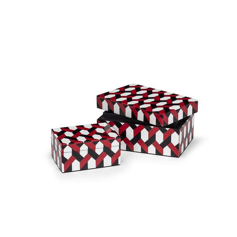 Set of 2 Rectangle Mosaic Boxes-Red-3x4 & 4x6"L