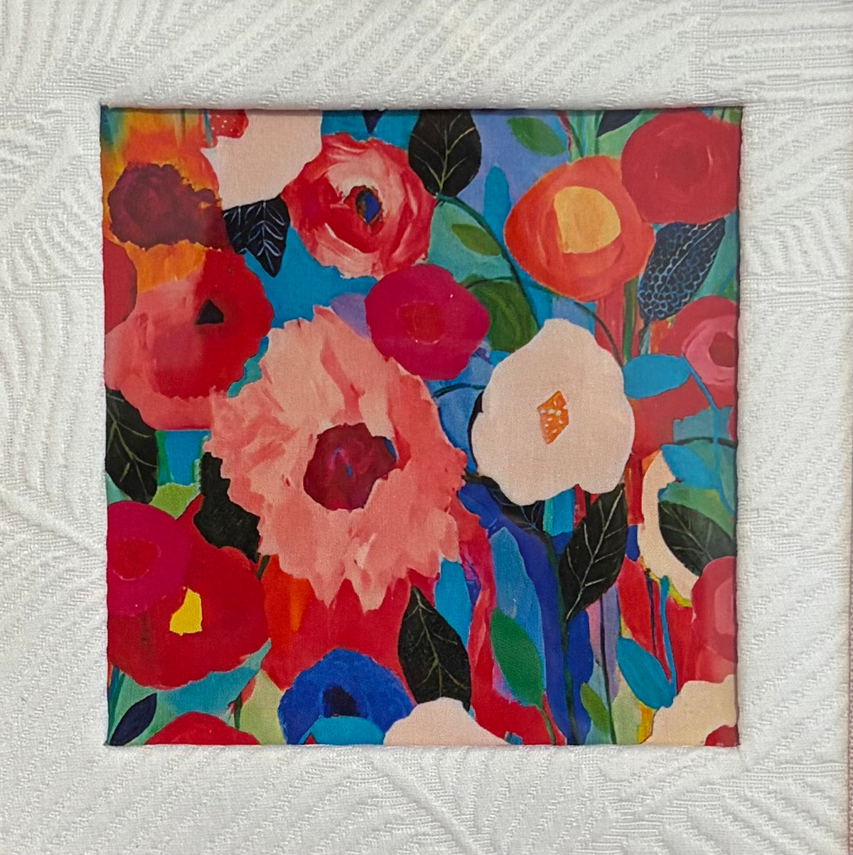 Colorful Floral Fabric Wall Art in Gold Frame - 15x15 Framed Textile Decor
