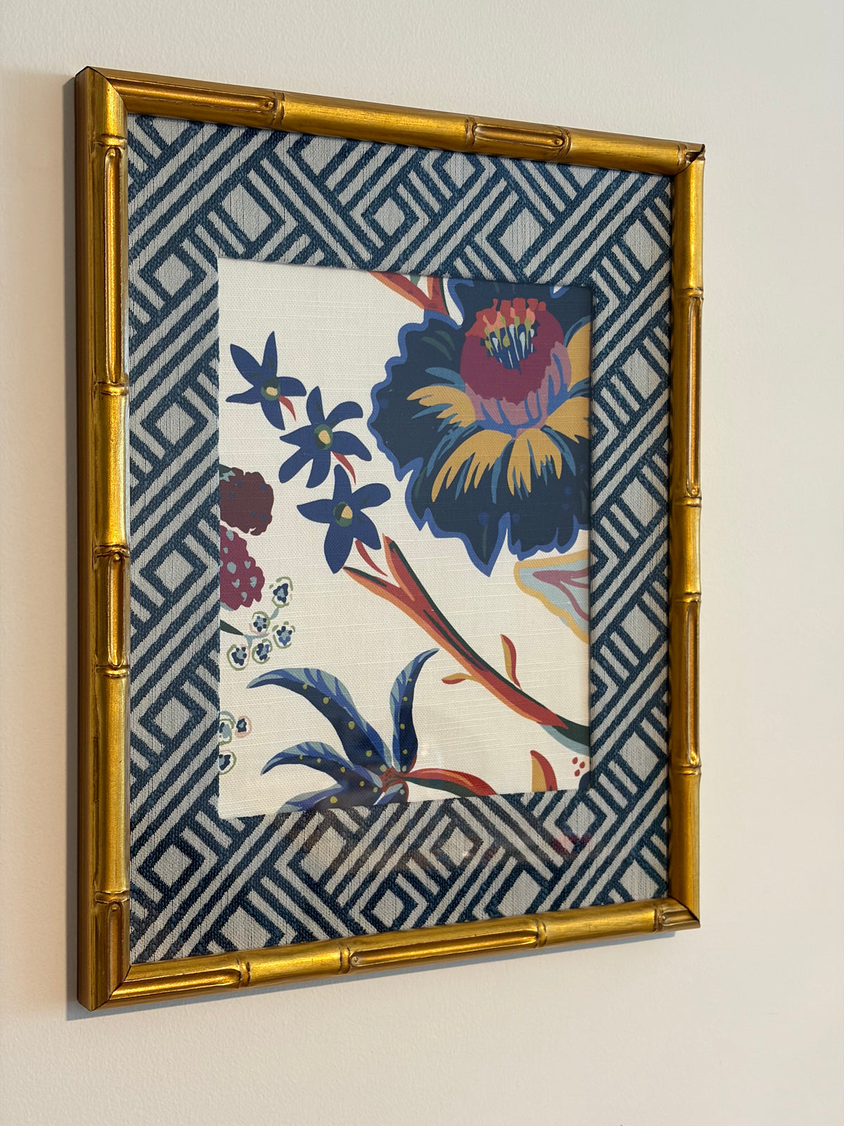Ballard Designs Millie Fabric Framed Textile Art 12x15 Gold Bamboo Framed Wall Decor