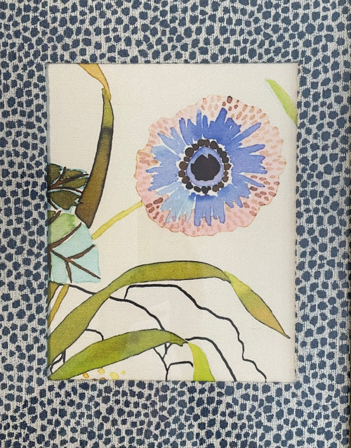Blush & Blue Anemone — Designer Fabric Wall Art, 13x16 Gold Frame