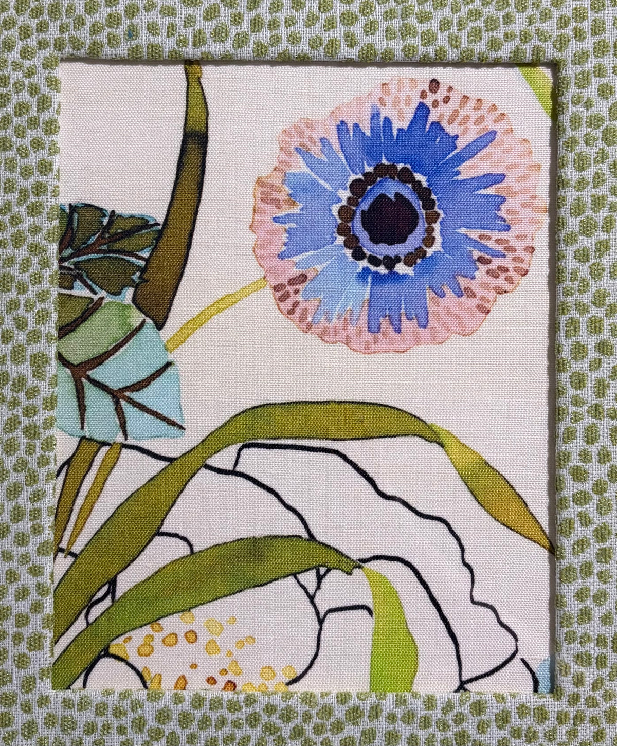 Blue & Blush Floral Fabric Wall Art, Tully Pear Mat, 12x15 Gold Bamboo Frame