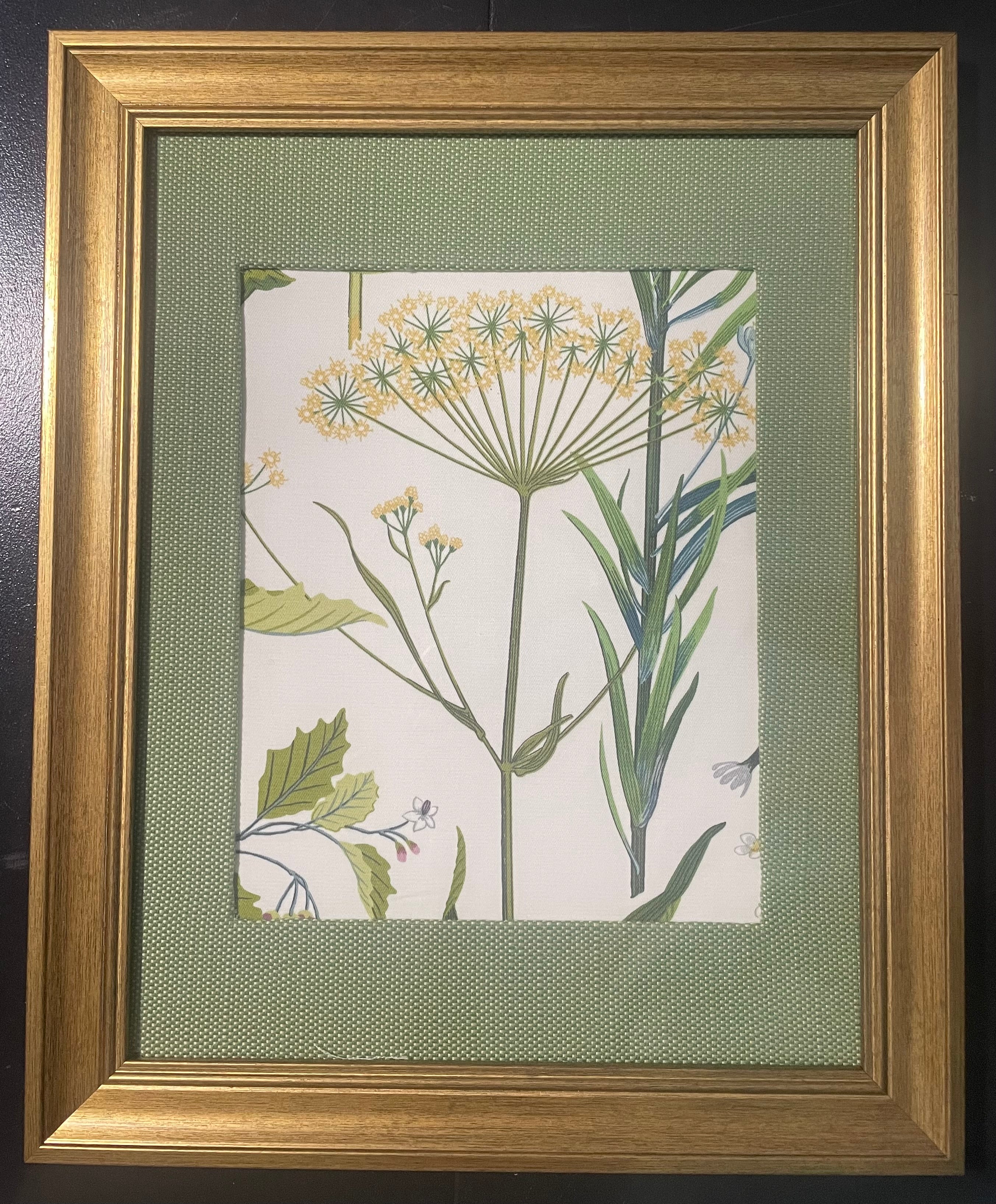 Ballard Designs Isabella Green Fabric Framed Wall Art — Callen Green Mat, 13x16 Gold Frame (No. 2)