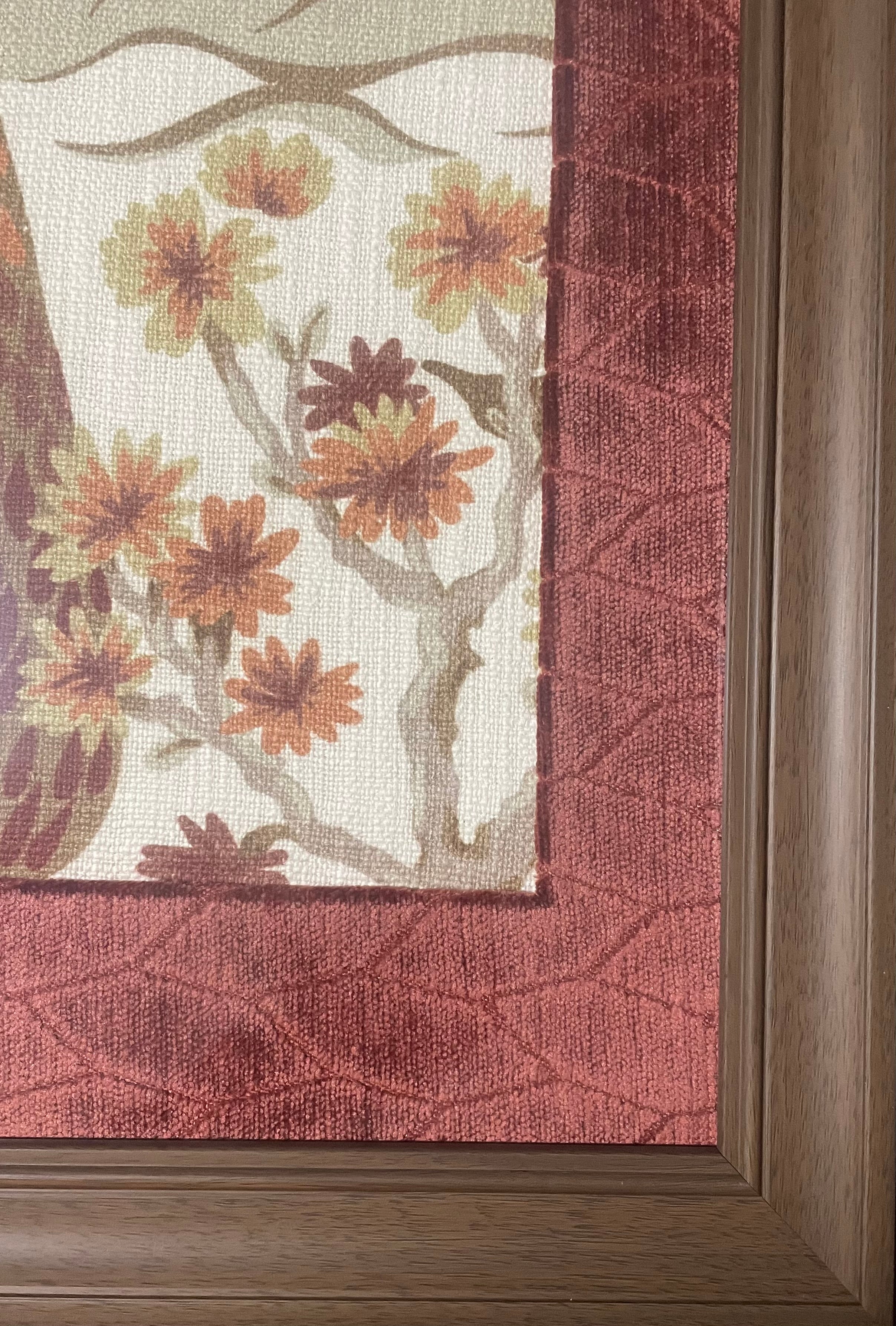 Pair of Tree of life Fabric Wall Art — Designer Fabric, 13x16 Brown Frame