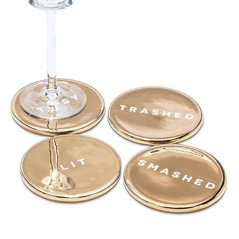 S/4 Drunk Expressions Coasters-4"D