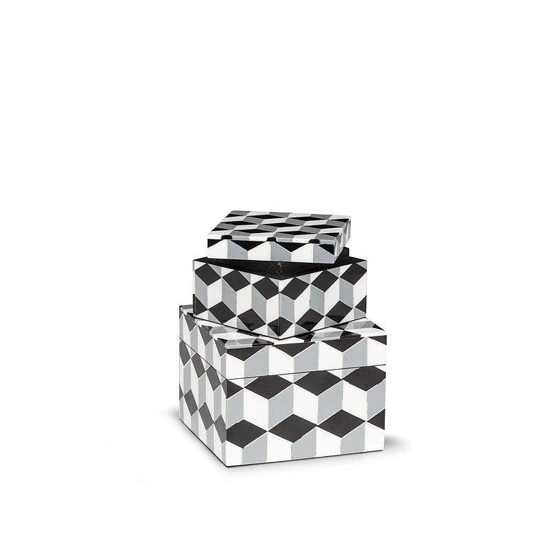 Set of 2 Square Mosaic Boxes-Grey-3 & 4"Square