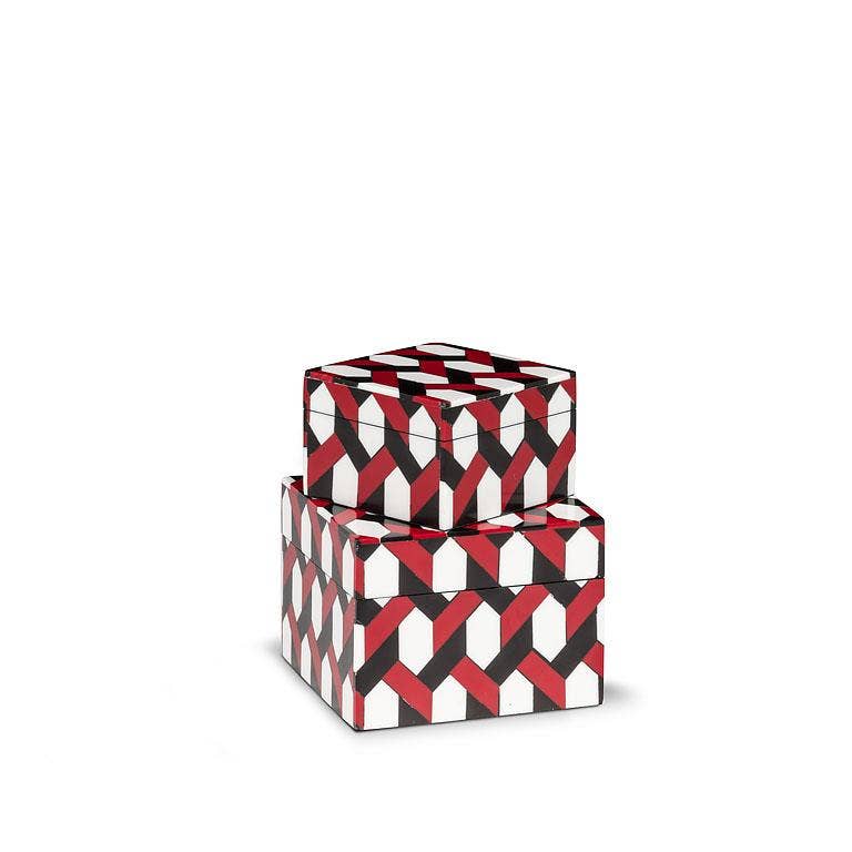 Set of 2 Square Mosaic Boxes-Red-3 & 4"Square