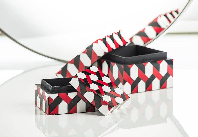 Set of 2 Square Mosaic Boxes-Red-3 & 4"Square