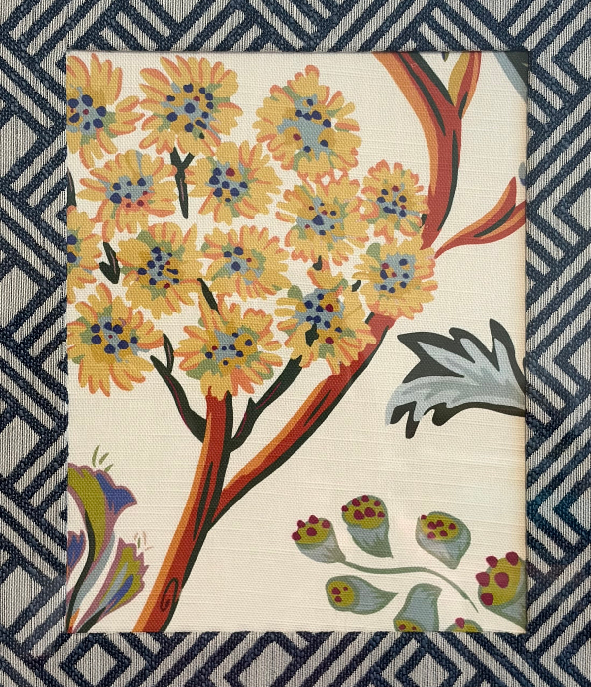Ballard Designs Millie Fabric Framed Wall Art 12x15 Gold Bamboo Frame Textile Decor