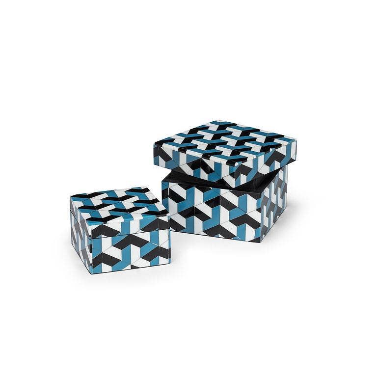 Set of 2 Square Mosaic Boxes-Blue-3 & 4"Square