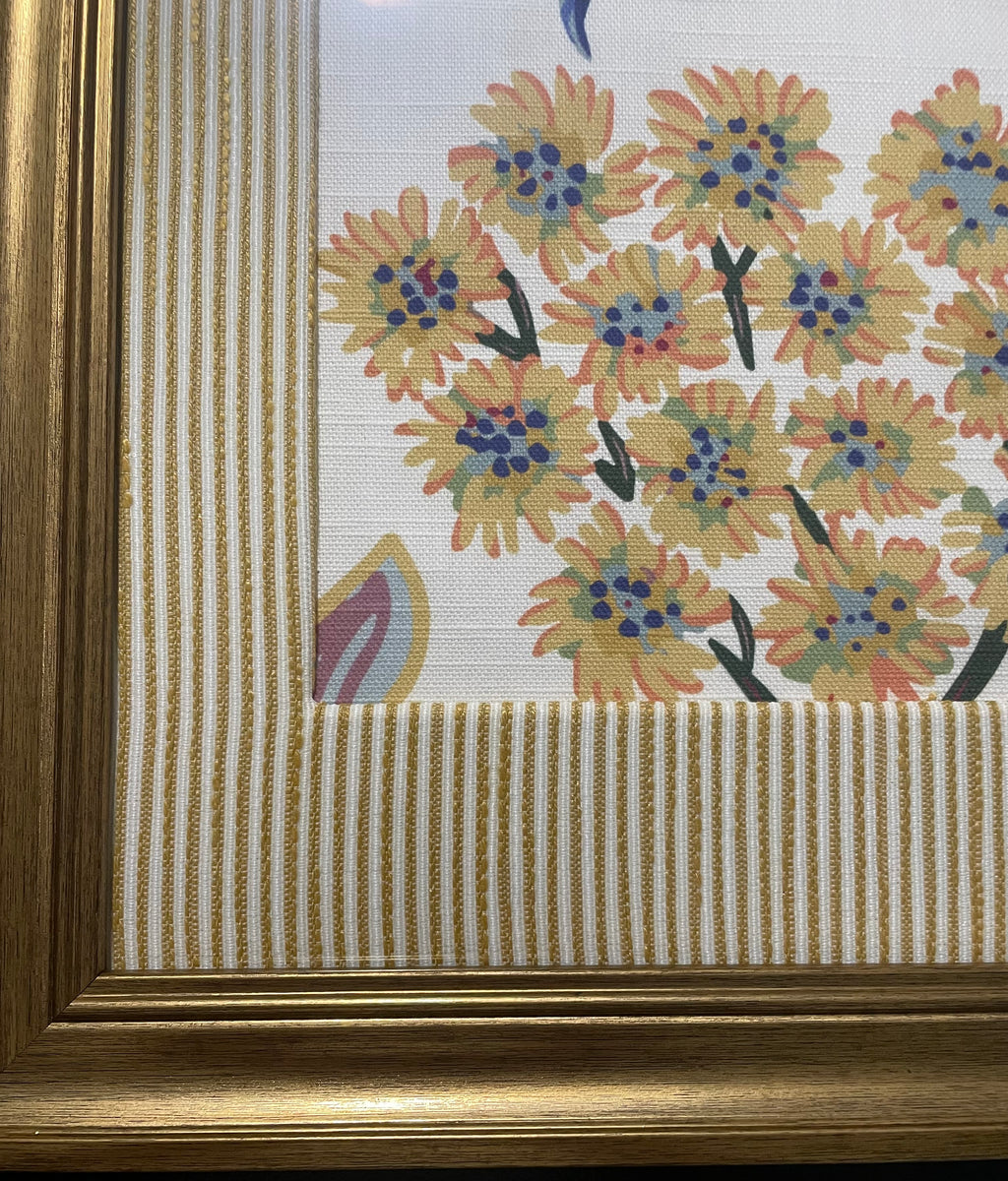 Ballard Designs Millie Blue Floral Fabric Framed Wall Art — 13x16 Gold Frame (No. 2)
