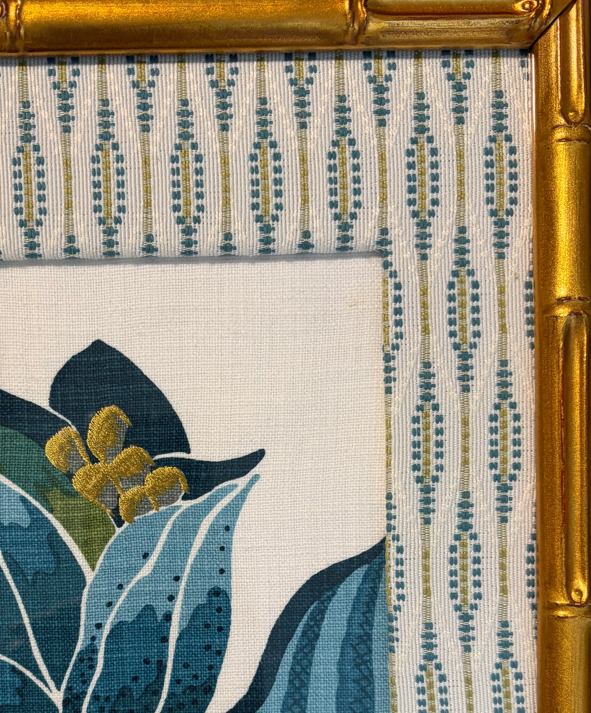 Pair of Custom Ballard Designs Emmie Fabric Wall Art — 12x15 Bamboo Gold Frame