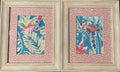 Framed Embroidered Pair of  flamingos with Custom Ballard Designs TULLY Rose Quartz Fabric Matting