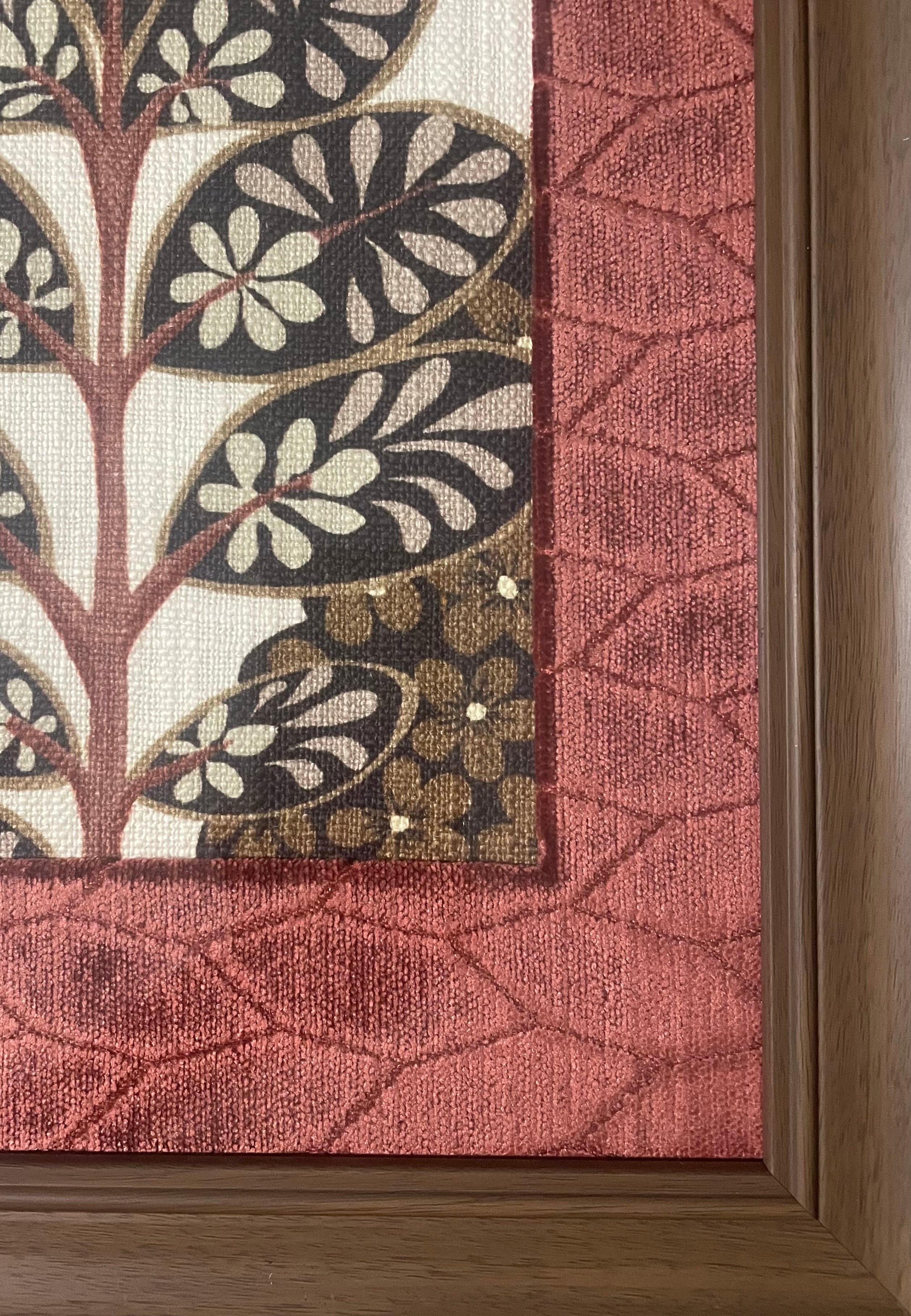 Pair of Tree of life Fabric Wall Art — Designer Fabric, 13x16 Brown Frame