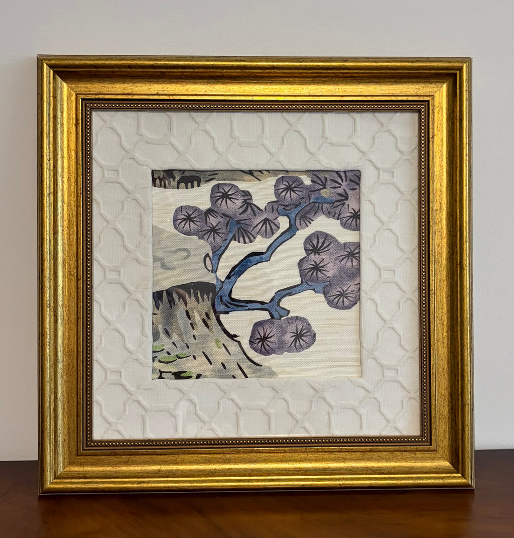 Thibaut Asian Scenic Fabric Wall Art, Gold Frame, 15x15