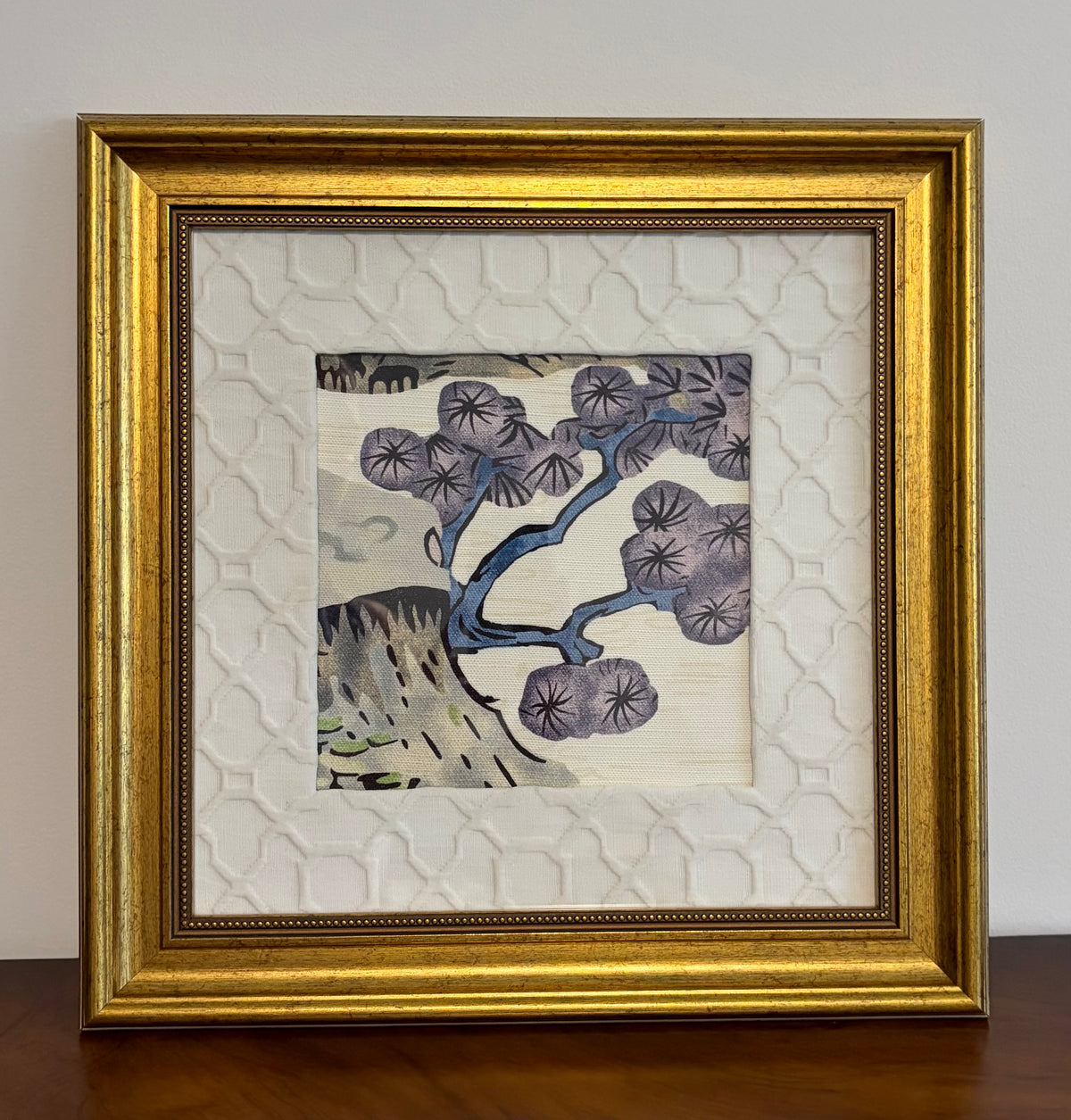 Thibaut Asian Scenic Fabric Wall Art, Gold Frame, 15x15