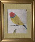 Red-Headed Songbird Portrait — Fabric Wall Art, 13x16 Gold Frame