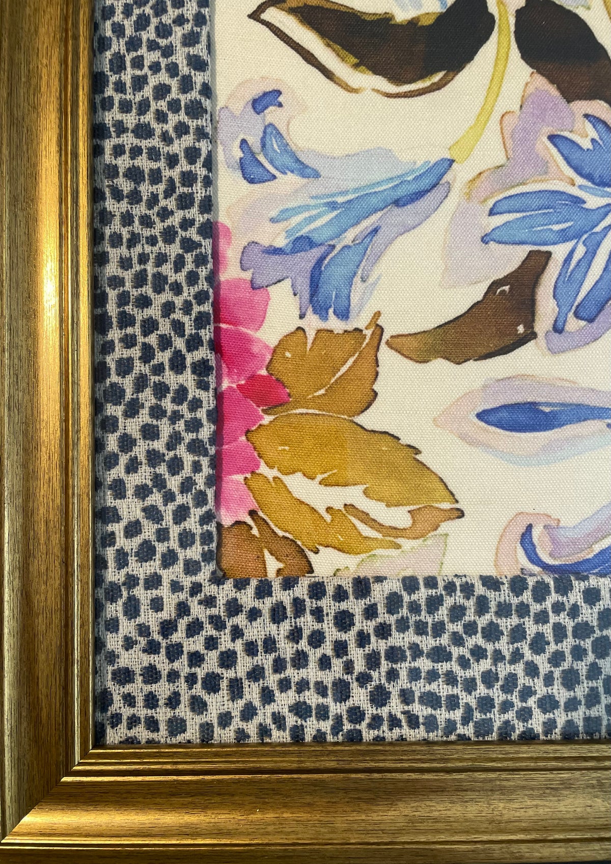 Blue & Lavender Floral Botanical — Designer Fabric Wall Art, 13x16 Gold Frame