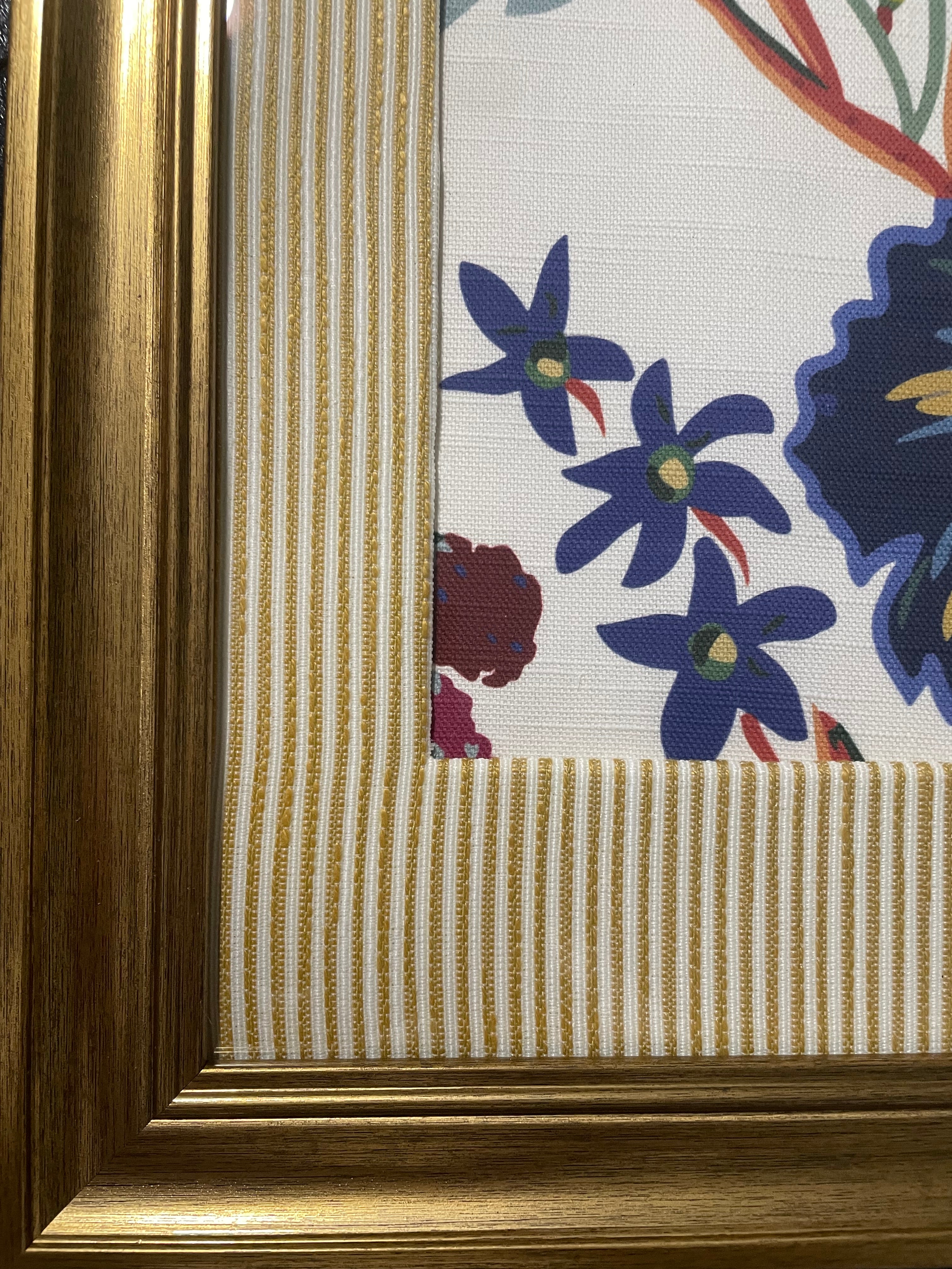 Ballard Designs Millie Blue Floral Fabric Framed Wall Art — 13x16 Gold Frame (No. 1)