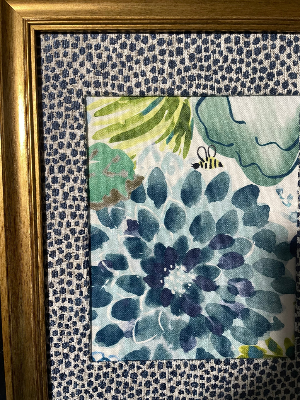 Pair of Bright Floral Watercolor Fabric Wall Art — Designer Fabric, 13x16 Gold Frame