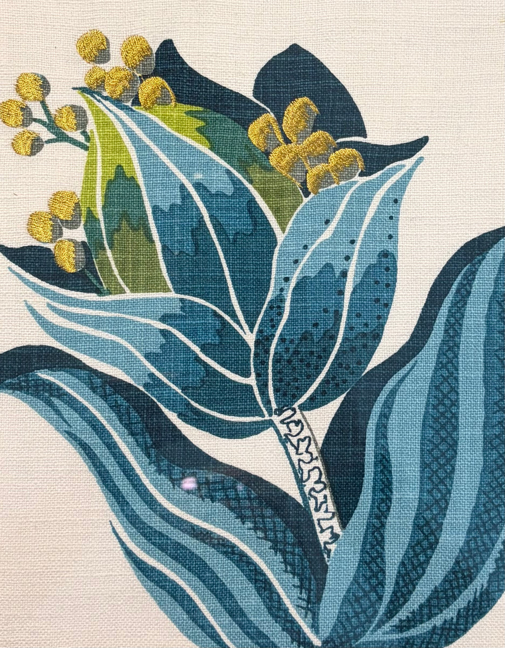 Pair of Custom Ballard Designs Emmie Fabric Wall Art — 12x15 Bamboo Gold Frame