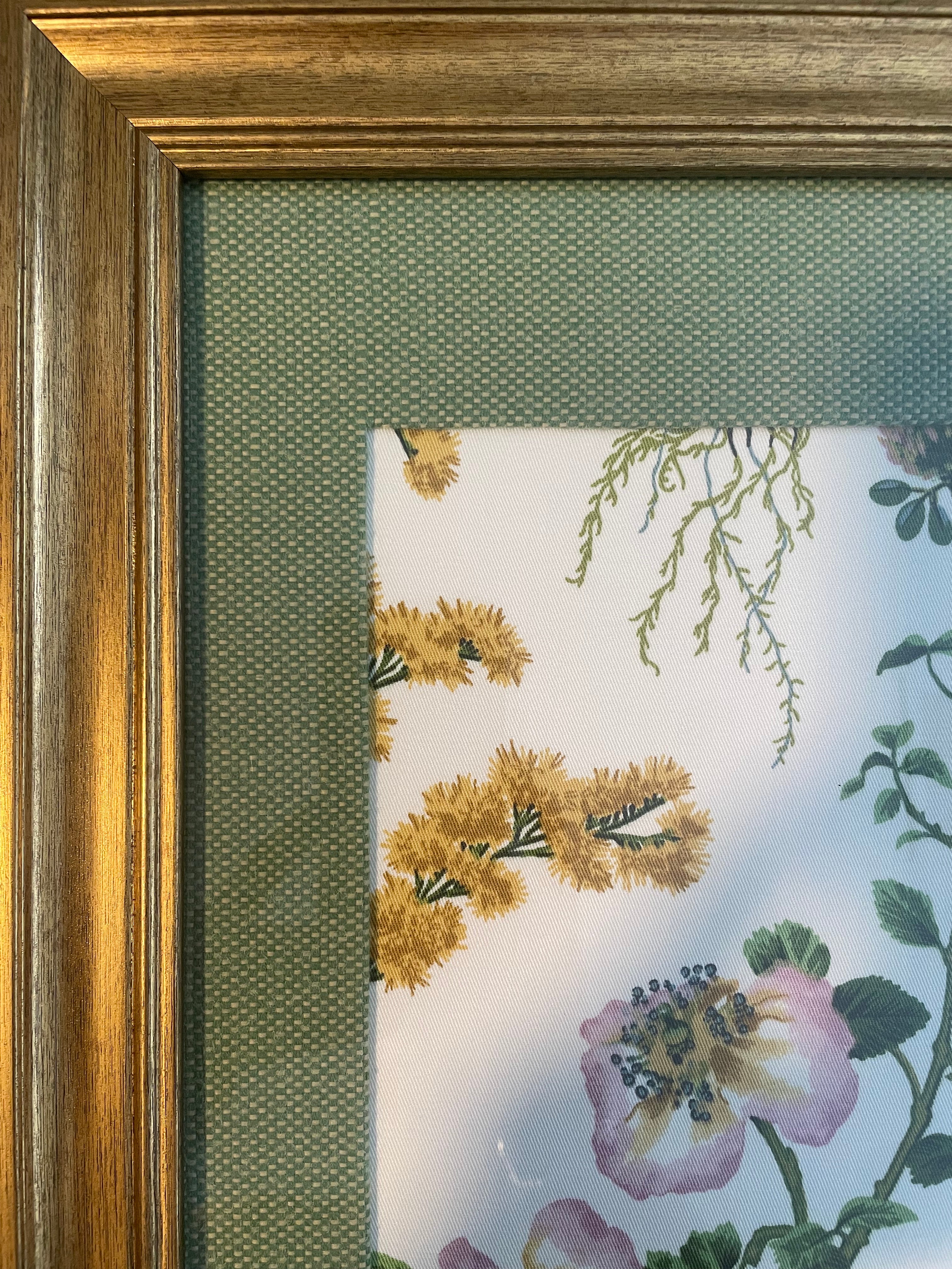 Ballard Designs Isabella Green Fabric Framed Wall Art — Callen Green Mat, 13x16 Gold Frame (No. 4)