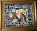 Safari Wall Art — Giraffe and Zebra Kinablu Petro fabric with Ballard Designs Tully Ebony fabric mat in Gold Frames