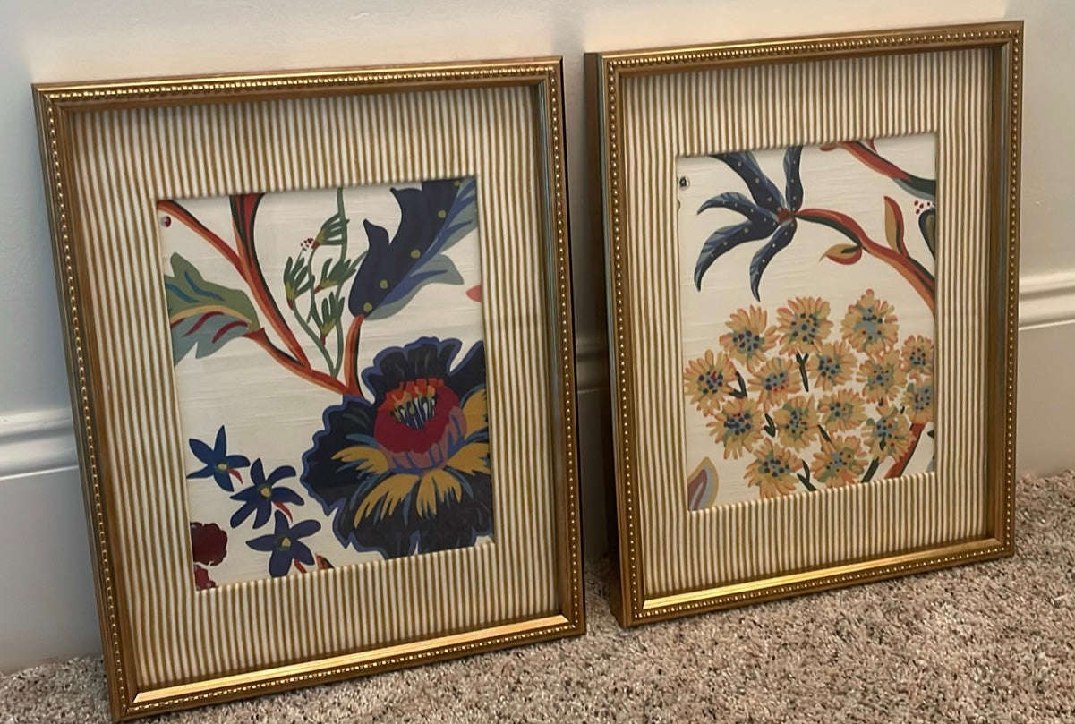 Pair of custom-made Ballard Designs fabric & matting
