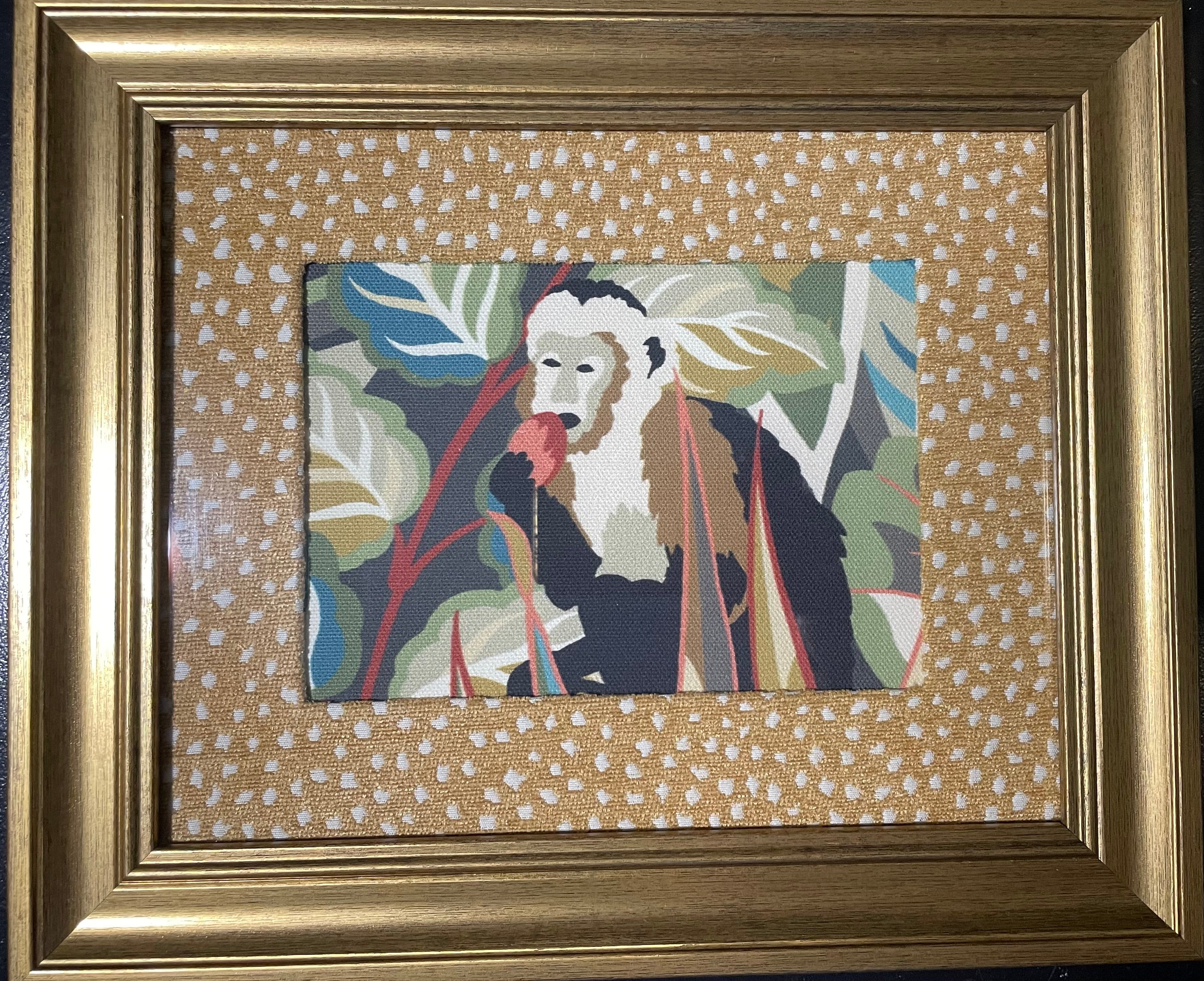 Safari Wall Art — Tiger and Money Kinablu Petro fabric with reverse giraffe fabric mat in Gold Frame