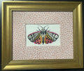 Pink-Spotted Tiger Moth — Embroidered Wall Art, Gold Frame with Tully Rose Fabric Mat