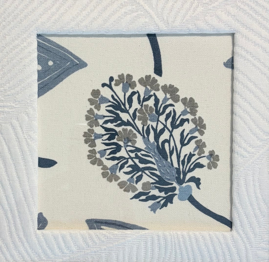 Ballard Designs Mendal Indigo Fabric Wall Art, One of a Kind Framed Textile in 15x15 Gold Frame